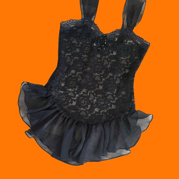 90's vintage black floral lace sheer lingerie slip dress SMALL - Picture 2 of 8